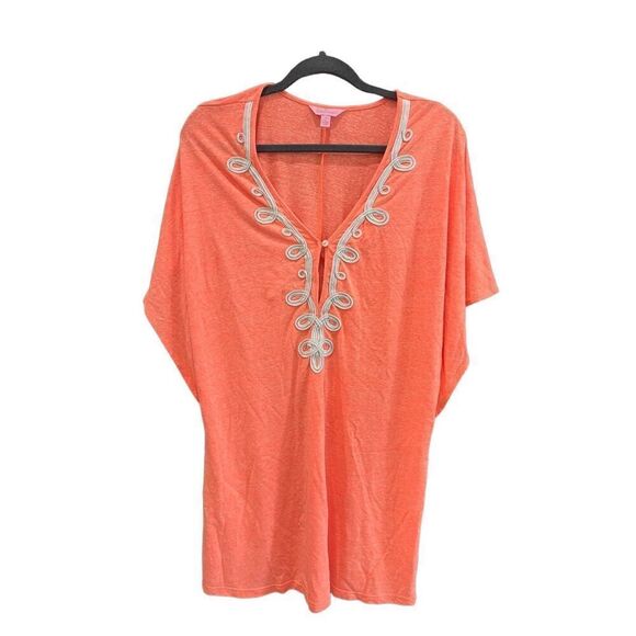 Lilly Pulitzer Womens Orange Keyhole Embroidered Cover Up Swimwear Size Small - Picture 2 of 11